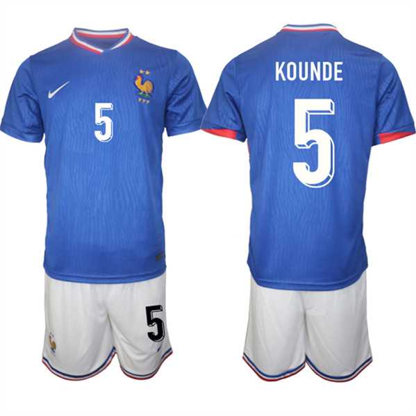 Men's France #5 Jules Kounde Blue 2024-25 Home Soccer Jersey Suit,We sell and wholesale Men's France #5 Jules Kounde Blue 2024-25 Home Soccer Jersey Suit on line form chian!